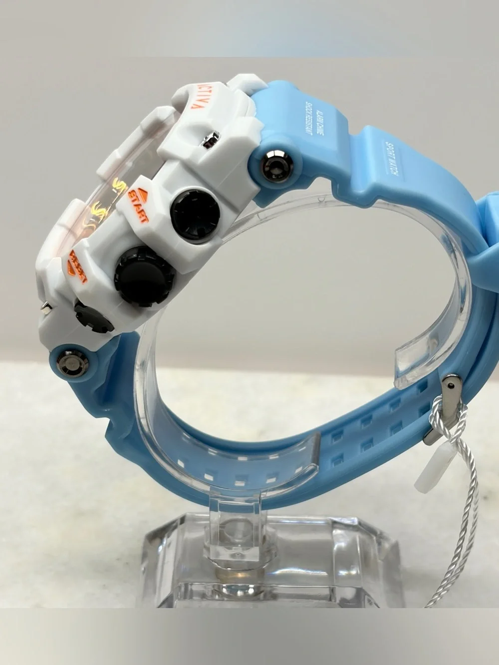 Activa X Invicta 50mm White & Light Blue Digital Sport Watch with Orange Accents